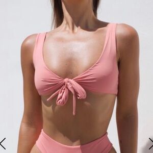 437 Swimwear The Kenzie Top In Rose Pink Tie-Front Bikini Top small